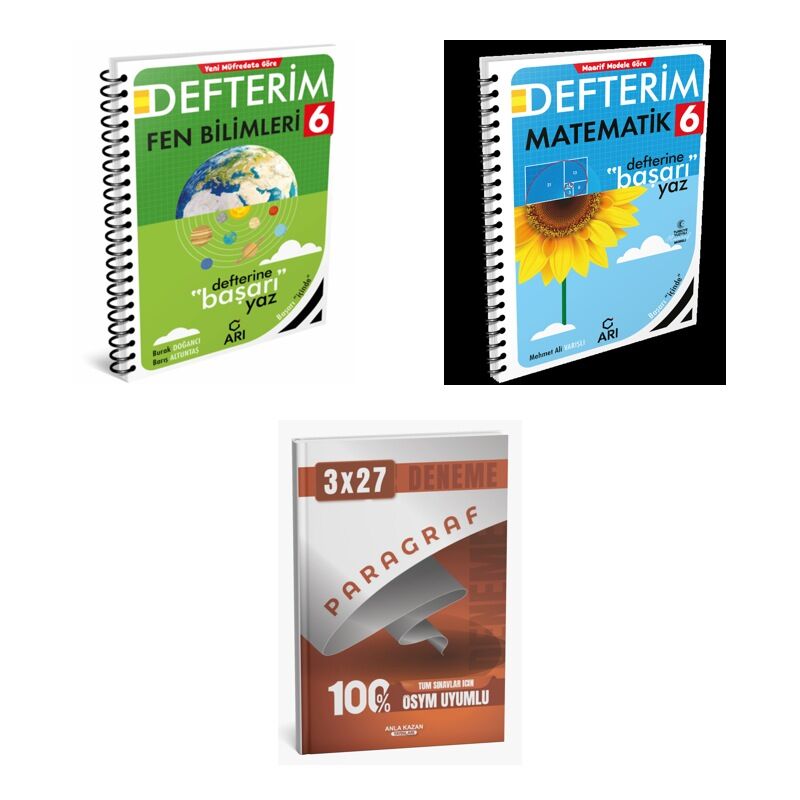 2027 Arı 6 Sınıf Defterim Fen Fenito Bilimleri + Matematik Matemito GÜNCEL Konu + Ankapade 3'lü Set