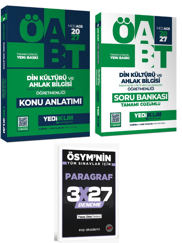 Yediiklim 2027 ÖABT MEB-AGS Din Kültürü ve Ahlak Bilgisi Öğretmenliği Konu+ Soru+ EVP Akademi Paragraf