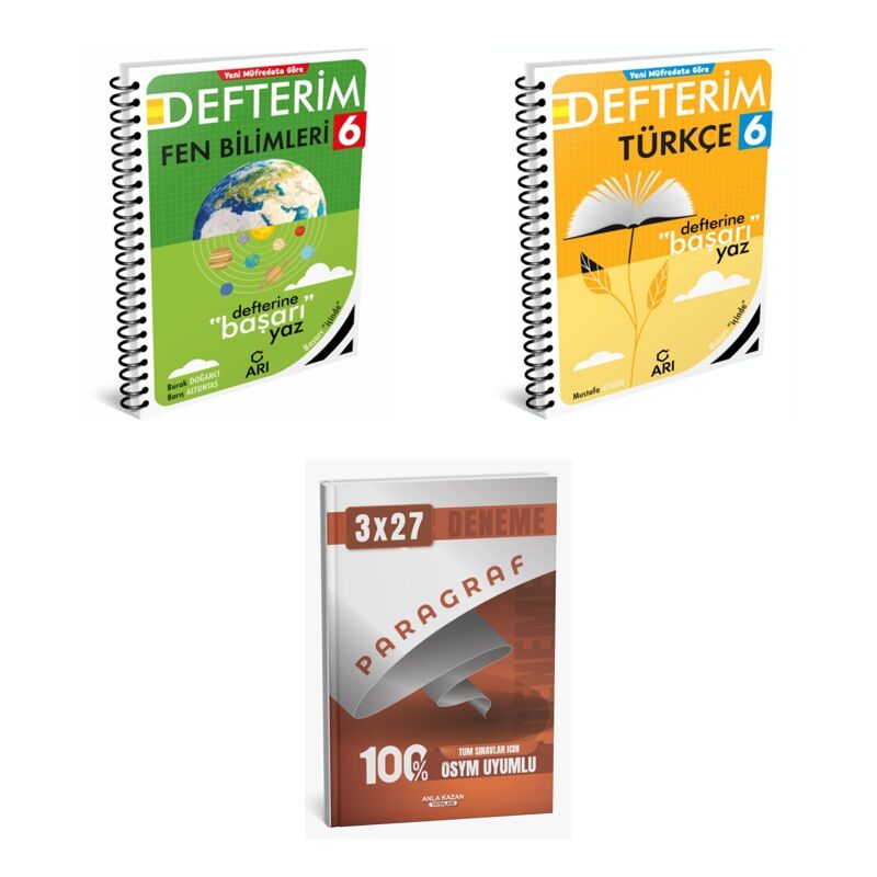 2027 Arı 6 Sınıf Defterim Fen Fenito Bilimleri + Türkçe Türkçemino Konu + anla kazan paragraf deneme 3'lü Set