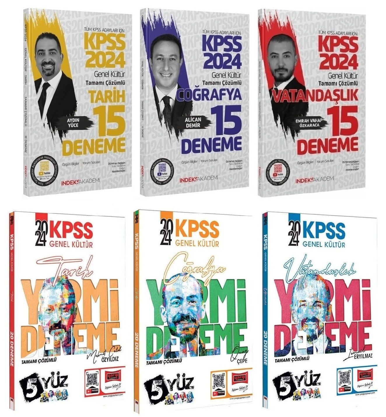 İndeks 2024 KPSS Tarih+Coğrafya+Vatandaşlık 5Yüz 60+45 Deneme 6 lı Set Yargı + İndeks Akademi