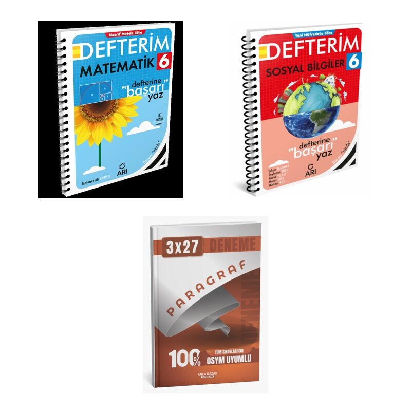 2027 Arı 6 Sınıf Defterim Matematik Matemito GÜNCEL + Sosyal Sosyalimo Bilgiler Konu + Ankapade 3'lü Set