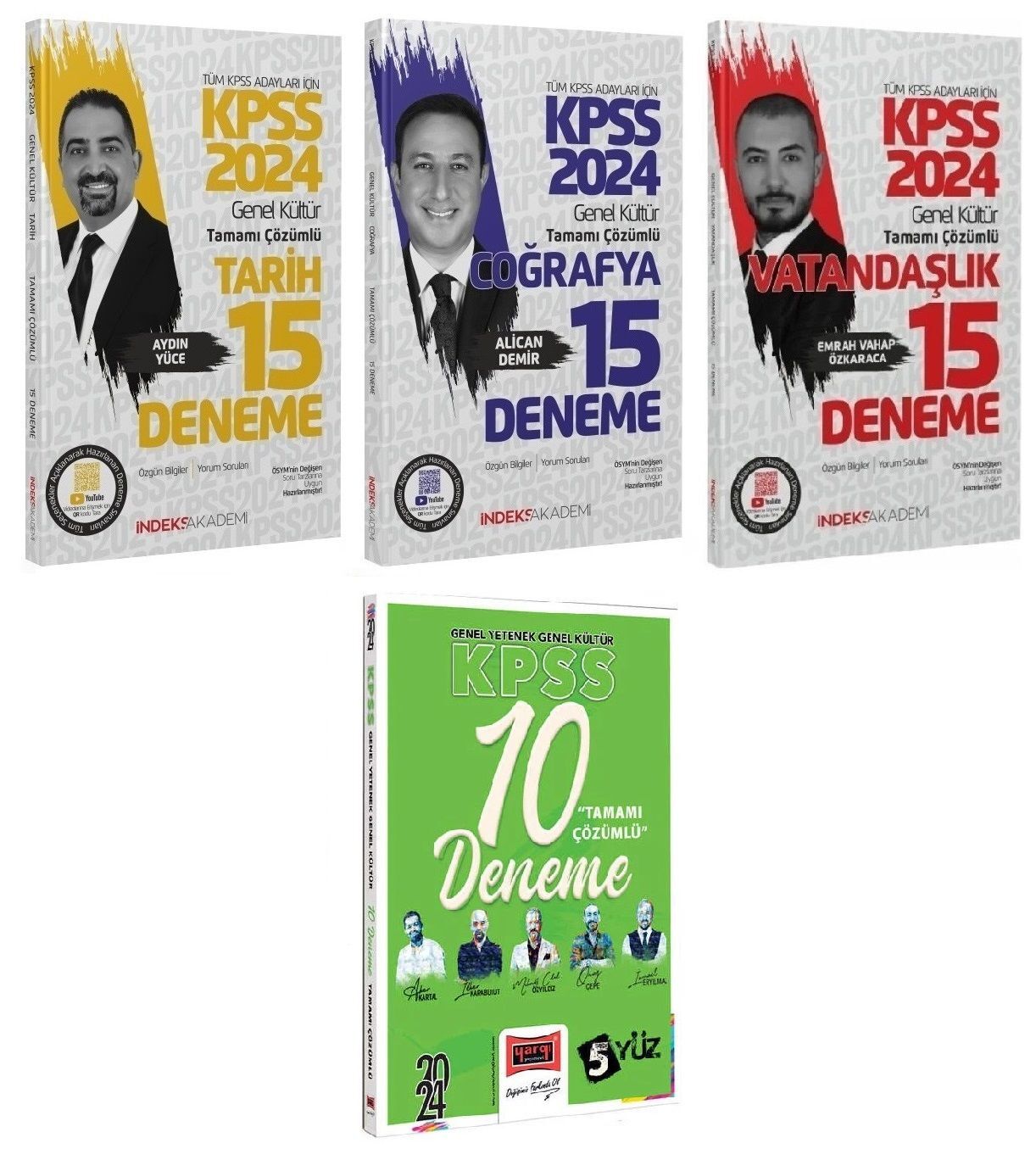 İndeks 2024 KPSS Genel Yetenek Genel Kültür 5Yüz 10+45 Deneme 4 lü Set Yargı + İndeks Akademi