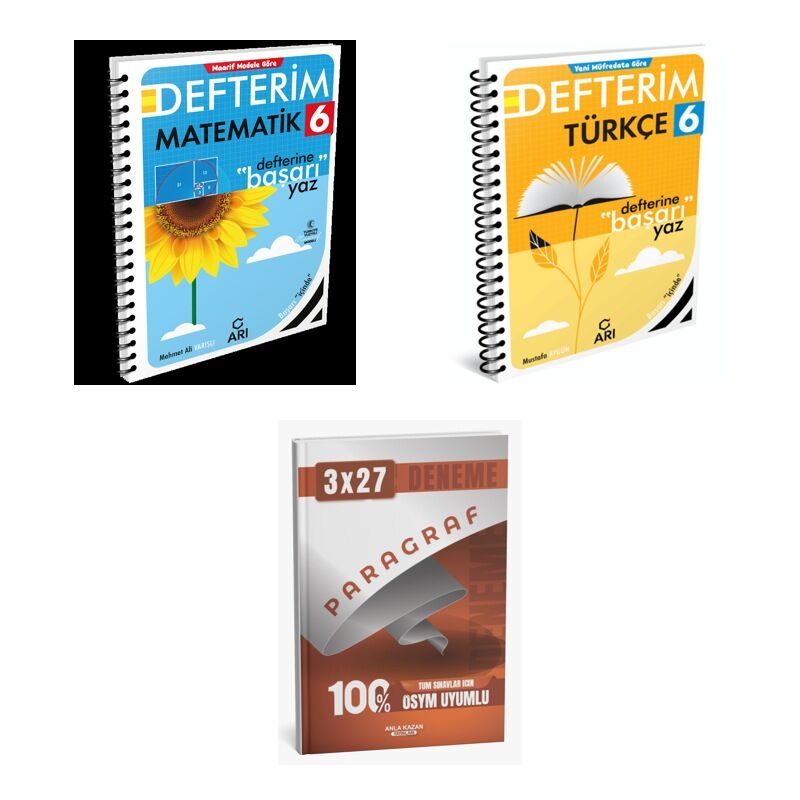 2027 Arı 6 Sınıf Defterim Matematik Matemito GÜNCEL + Türkçe Türkçemino Konu + anla kazan paragraf deneme 3'lü Set
