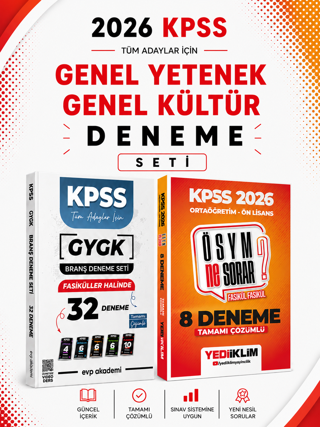Yediiklim 2026 KPSS GKGY Ortaöğretim Ön Lisans 8 Deneme & EVP Akademi KPSS Tüm Dersler 32 Deneme Seti