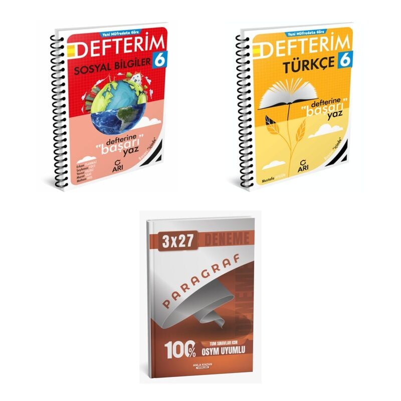 2027 Arı 6 Sınıf Defterim Sosyal Sosyalimo Bilgiler + Türkçe Türkçemino Konu + anla kazan paragraf deneme 3'lü Set