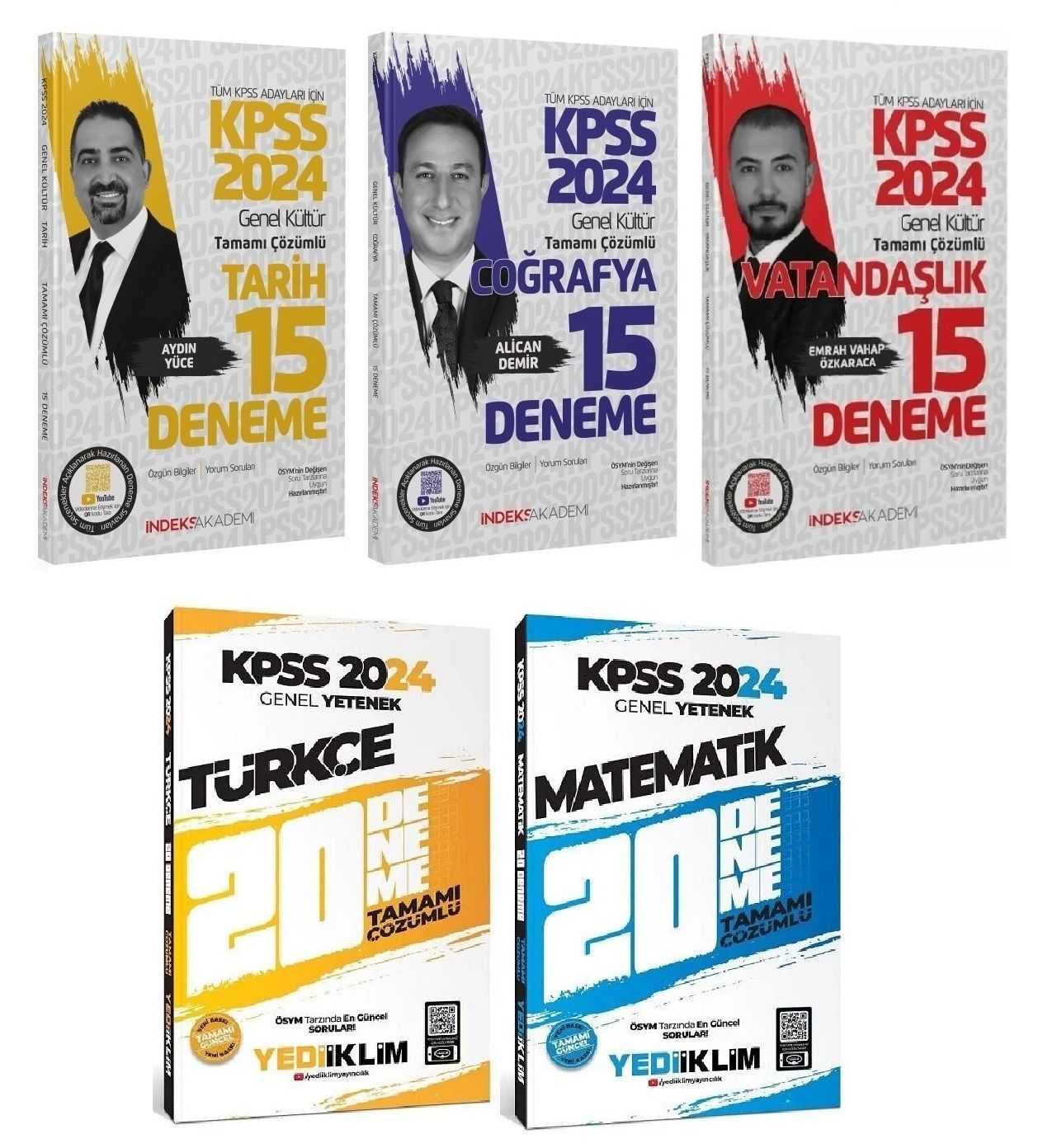 İndeks 2024 KPSS Genel Yetenek Genel Kültür 40+45 Deneme 5 li Set Yediiklim + İndeks Akademi