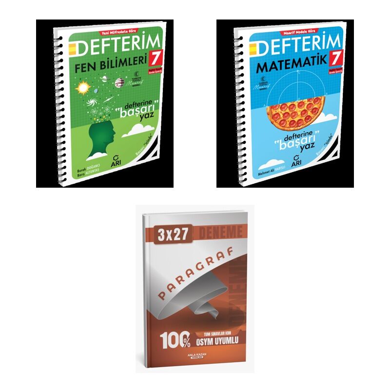 2027 Arı 7 Sınıf Defterim GÜNCEL Fen Fenito Bilimleri + Matematik Matemito Konu + Ankapade 3'lü Set