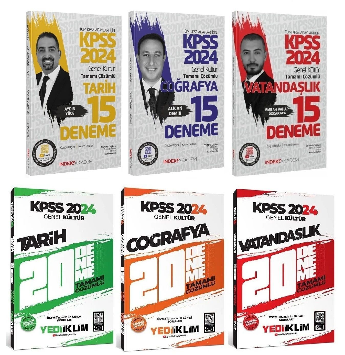 İndeks 2024 KPSS Tarih+Coğrafya+Vatandaşlık 60+45 Deneme 6 lı Set Yediiklim + İndeks Akademi