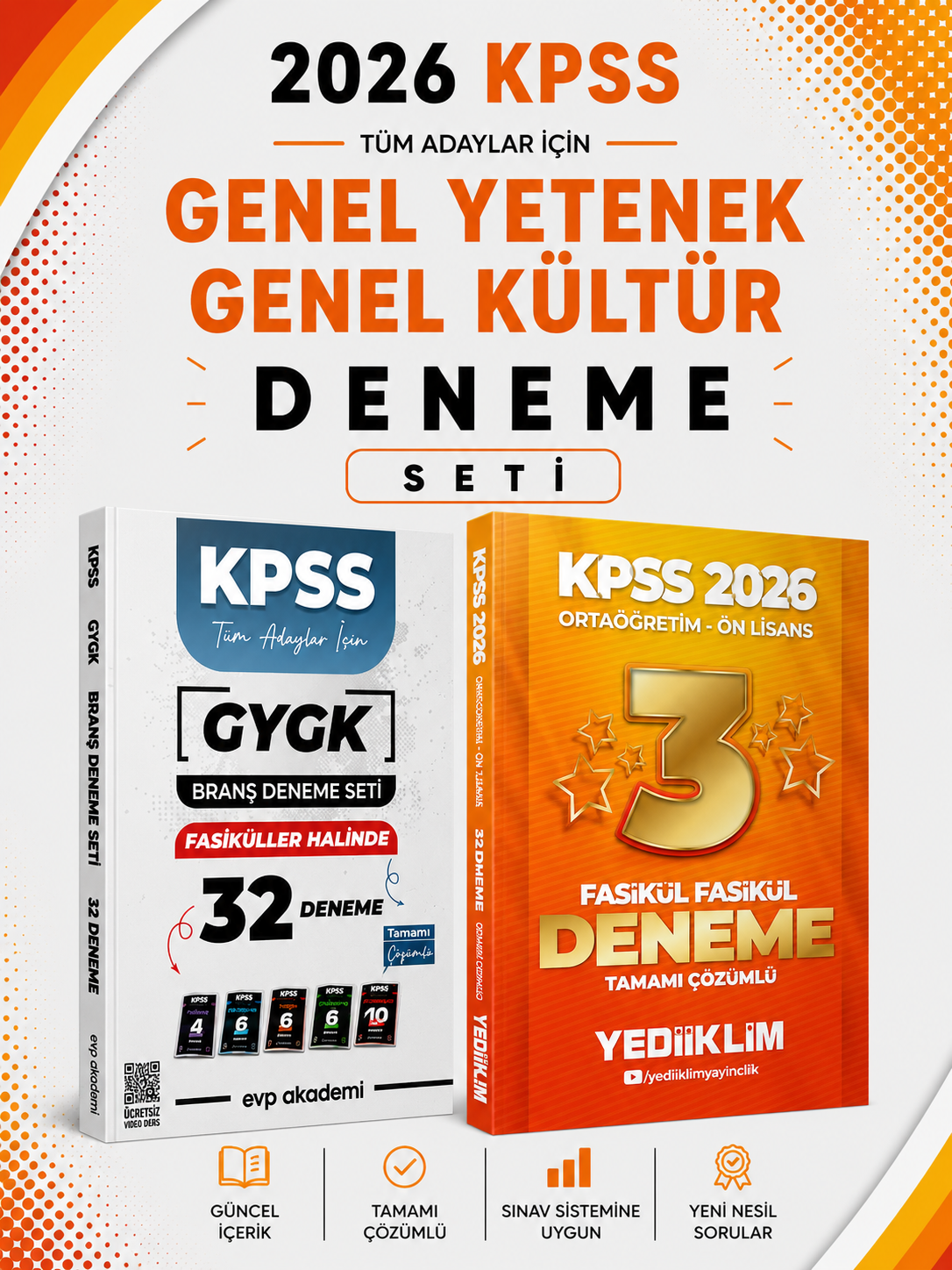 Yediiklim 2026 KPSS GKGY Ortaöğretim-Önlisans 3 Deneme & EVP Akademi KPSS Tüm Dersler 32 Deneme Seti