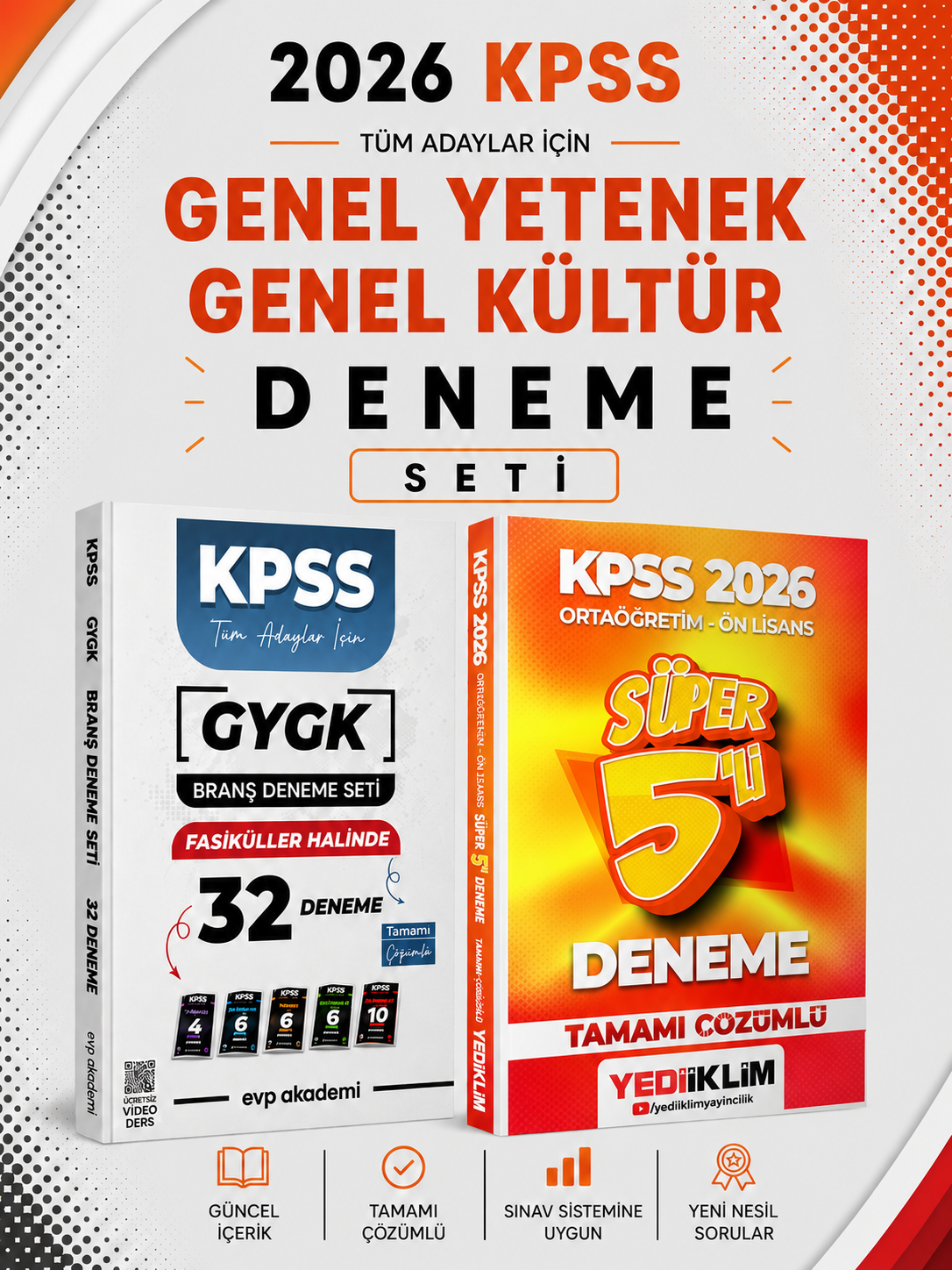 Yediiklim 2026 KPSS GKGY Ortaöğretim-Önlisans 5 Deneme & EVP Akademi KPSS Tüm Dersler 32 Deneme Seti