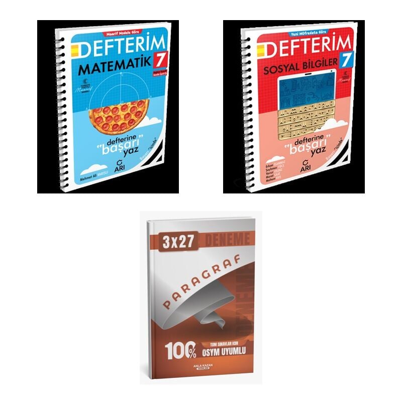 2027 Arı 7 Sınıf Defterim GÜNCEL Matematik Matemito + Sosyal Sosyalimo Bilgiler Konu + Ankapade 3'lü Set