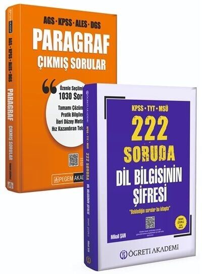 Pegem + Öğreti KPSS MEB-AGS ALES DGS Paragraf Çıkmış Sorular + Dil Bilgisi Soru Bankası 2 li Set Pegem + Öğreti Akademi Yayınları