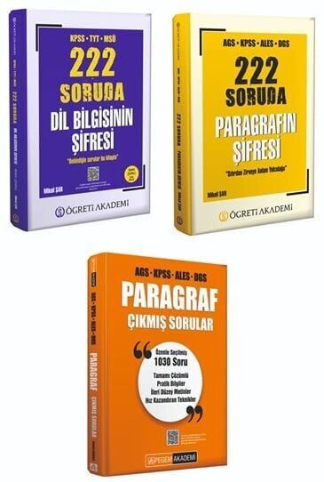 Pegem + Öğreti KPSS MEB-AGS ALES DGS Paragraf + Dil Bilgisi Çıkmış Sorular + Soru Bankası 3 lü Set Çözümlü Pegem Akademi Yayınları