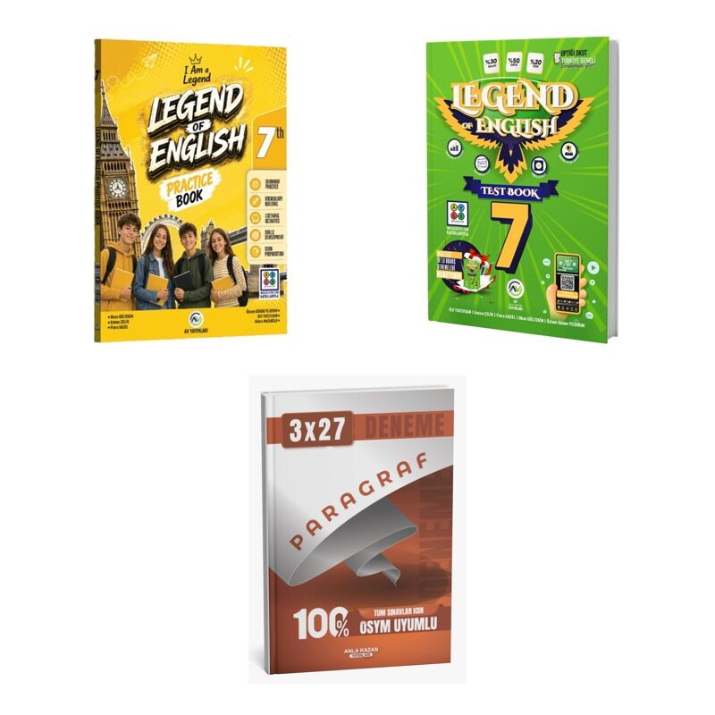 2027 Av 7. Sınıf Legend Of English Book İngilizce Practice + Seri Test Soru + anla kazan paragraf deneme 3'lü Set