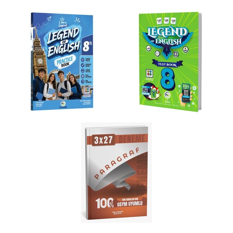 2027 Av 8. Sınıf Legend Of English Book İngilizce Practice + Test Soru + anla kazan paragraf deneme 3'lü Set