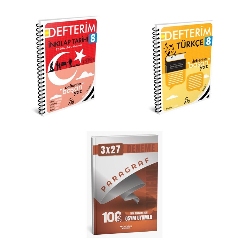 2027 Arı 8. Sınıf Defterim İnkılap Tarihi ve Atatürkçülük T C + Türkçe Türkçemino Konu + Ankapade 3'lü Set