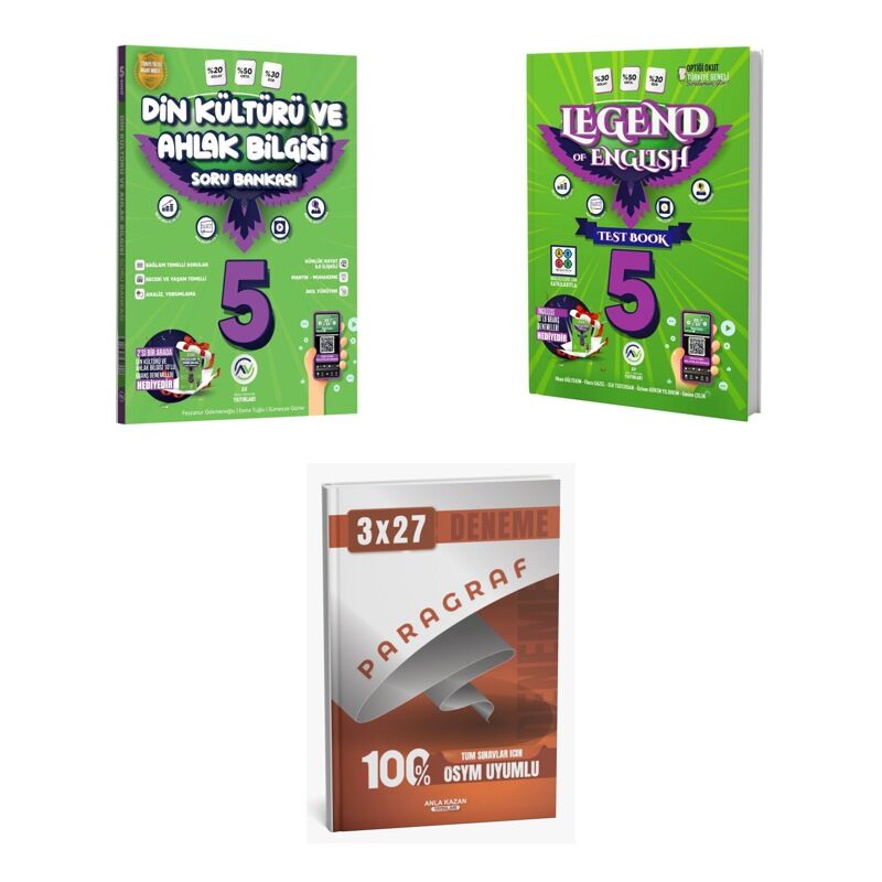 2027 Av 5. Sınıf Din Kültürü ve Ahlak Bilgisi + İngilizce Legend Of English Test Book Soru + Ankapade 3'lü Set