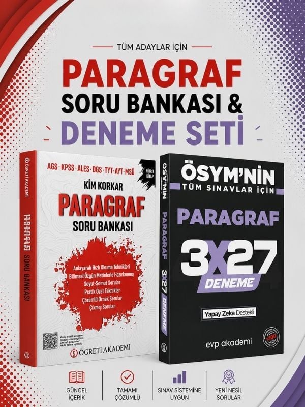 Öğreti Akademi Kim Korkar Paragraf Soru Bankası & 3x27 Paragraf Deneme EVP Akademi Seti