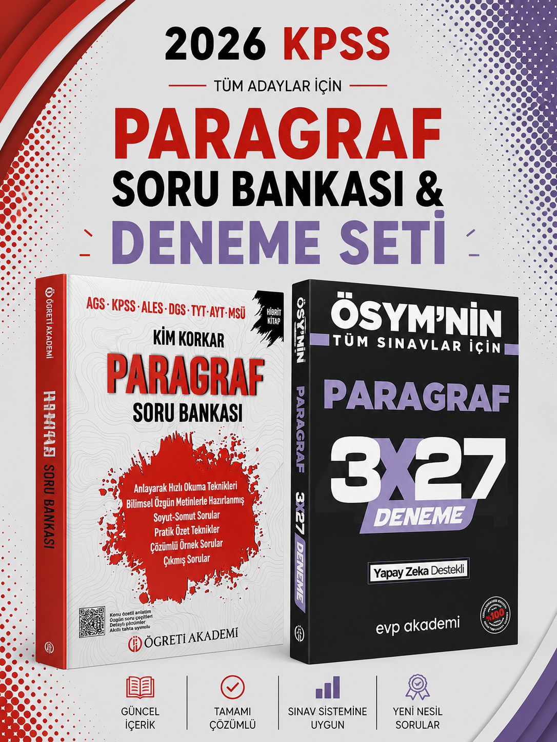 Öğreti Akademi Kim Korkar Paragraf Soru Bankası & 3x27 Paragraf Deneme EVP Akademi Seti