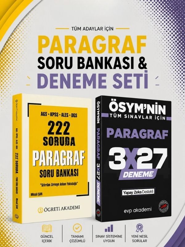 Öğreti Akademi 222 Soruda Paragraf & 3x27 Paragraf Deneme EVP Akademi Seti