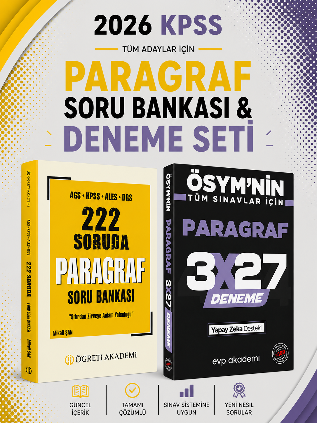 Öğreti Akademi 222 Soruda Paragraf & 3x27 Paragraf Deneme EVP Akademi Seti