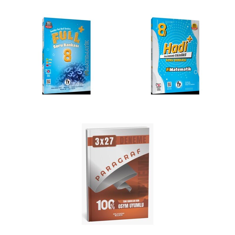 2027 Fi 8. SINIF Matematik FULL Soru + HADİ Konu + anla kazan paragraf deneme 3'lü Set