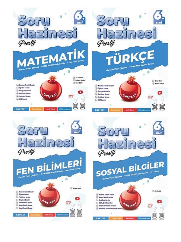 Nartest 6. Sınıf Türkçe Matematik Fen Sosyal Prestij Soru Hazinesi Maarif Model 4 lü Set