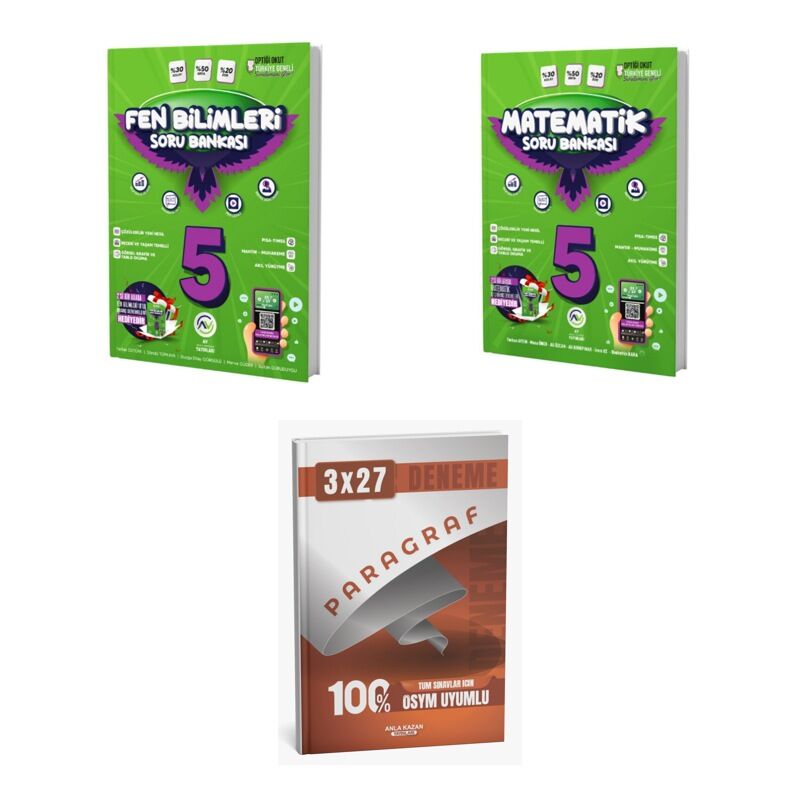 2027 Av 5. Sınıf Fen Bilimleri + Matematik Soru + anla kazan paragraf deneme 3'lü Set