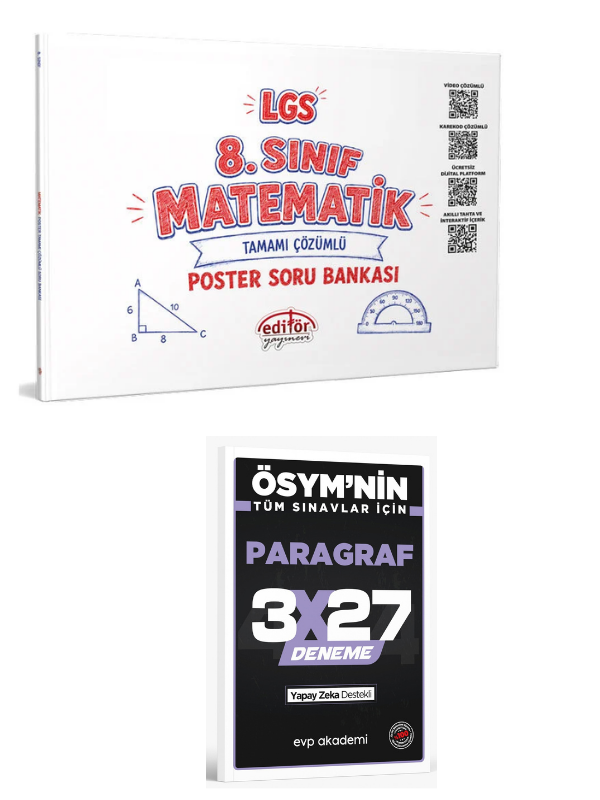 Editör 2027 8. Sınıf LGS Matematik Poster Soru Bankası Çözümlü+  EVP Akademi Paragraf