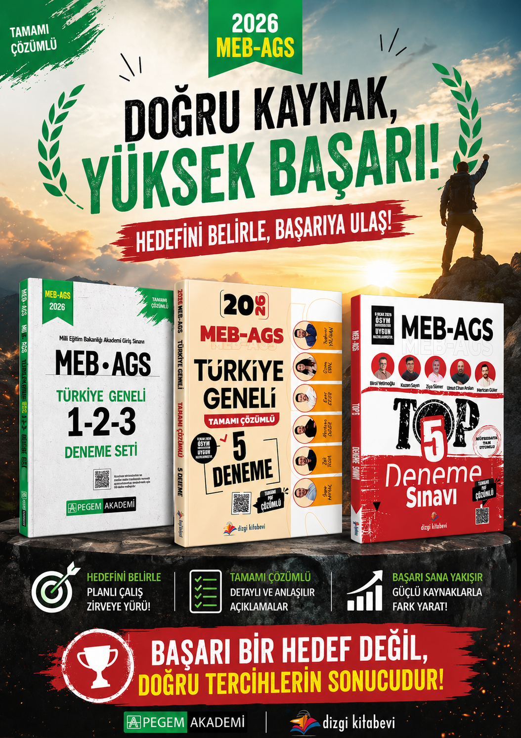 Dizgi Kitap 2026 MEB AGS Türkiye Geneli Deneme & Pegem MEB AGS Türkiye Geneli 3'lü Deneme & Dizgi Kitap MEB AGS TOP 5 Deneme Seti