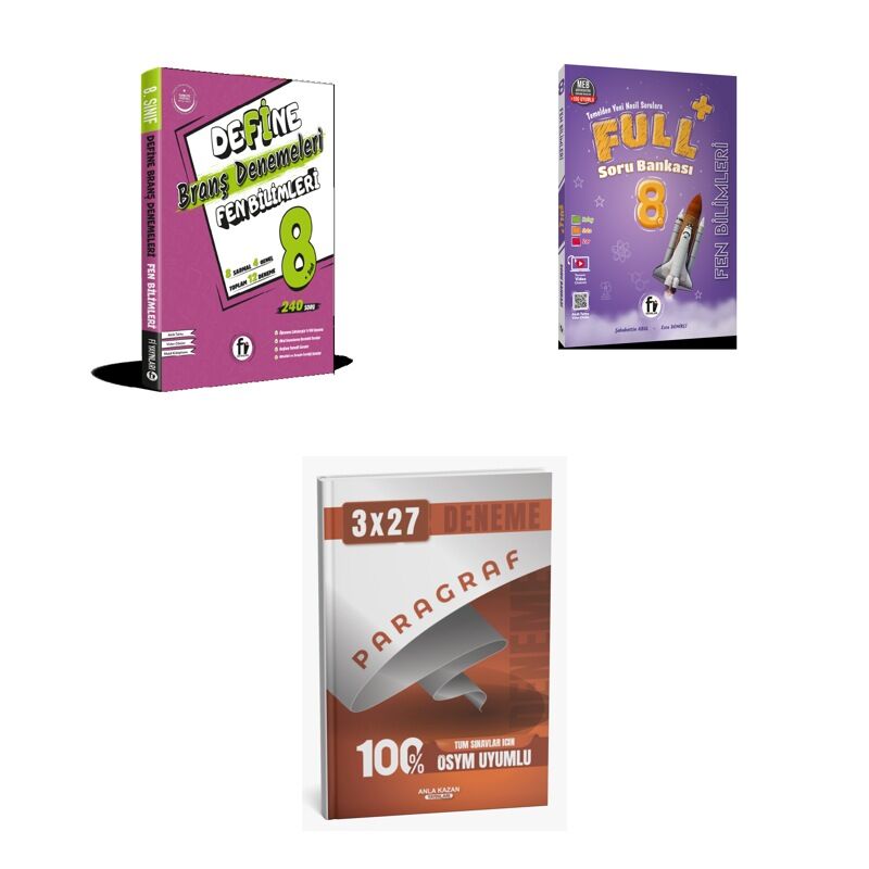 2027 Fi 8. SINIF BİLİMLERİ Fen DEFİNE BRANŞ DENEME Deneme + FULL Soru + anla kazan paragraf deneme 3'lü Set