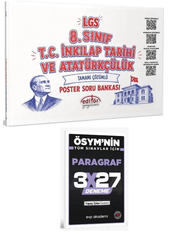 Editör 2027 8. Sınıf LGS TC İnkılap Tarihi ve Atatürkçülük Poster Soru Bankası Çözümlü+ EVP Akademi Paragraf