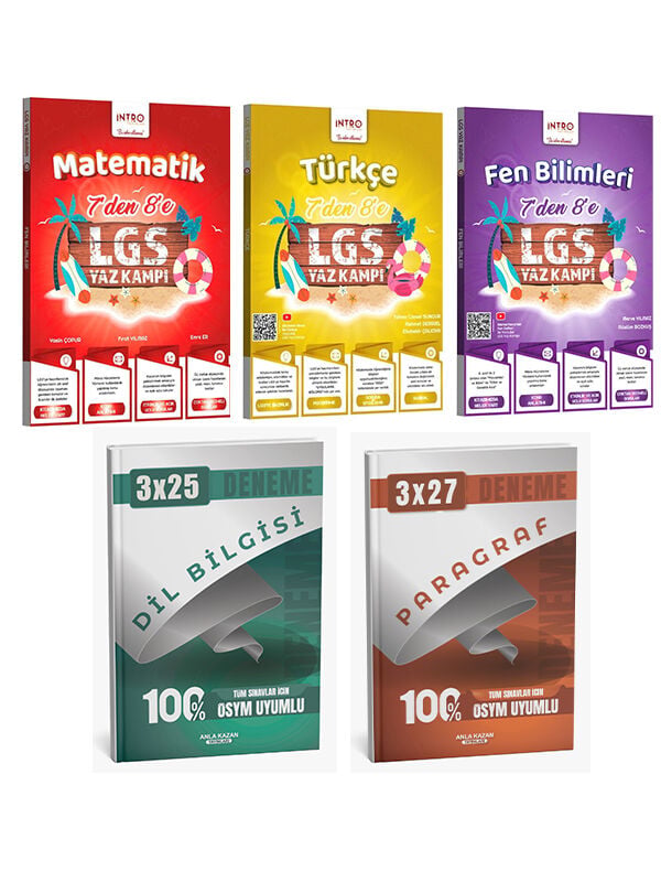 Anla Kazan + İntro 2026 7 Den 8 e Yaz Kampı Türkçe Matematik Fen ve Paragraf Dil Bilgisi Deneme Set