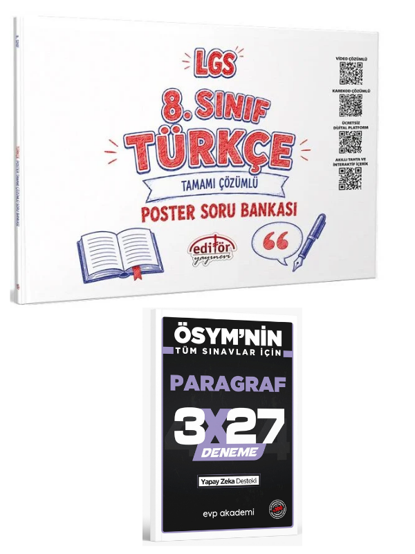Editör 2027 8. Sınıf LGS Türkçe Poster Soru Bankası Çözümlü+ EVP Akademi Paragraf