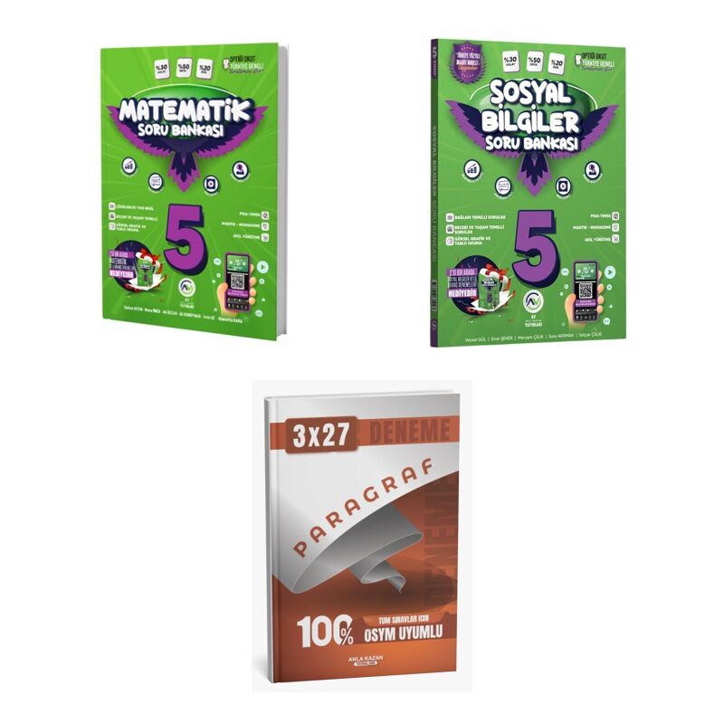 2027 Av 5. Sınıf Matematik + Sosyal Bilgiler Soru + anla kazan paragraf deneme 3'lü Set
