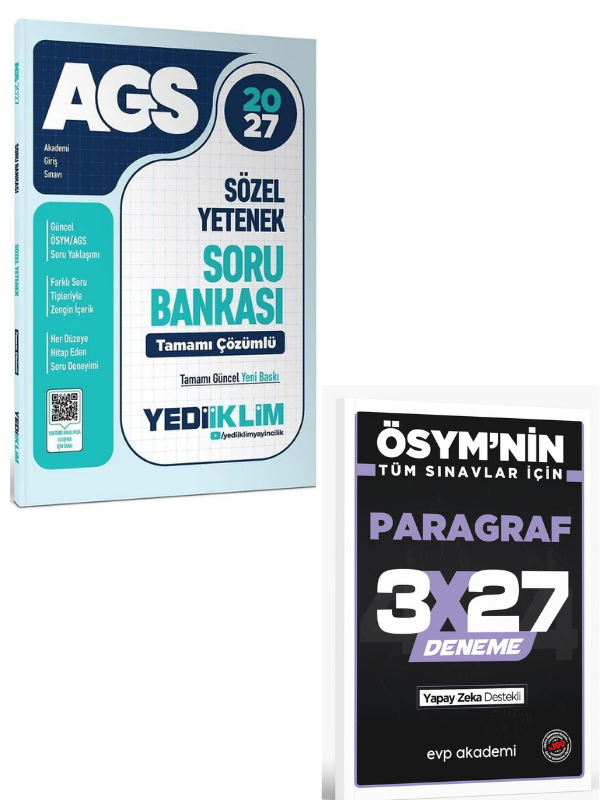Yediiklim 2027 MEB-AGS Sözel Yetenek Soru Bankası Çözümlü+ EVP Akademi Paragraf