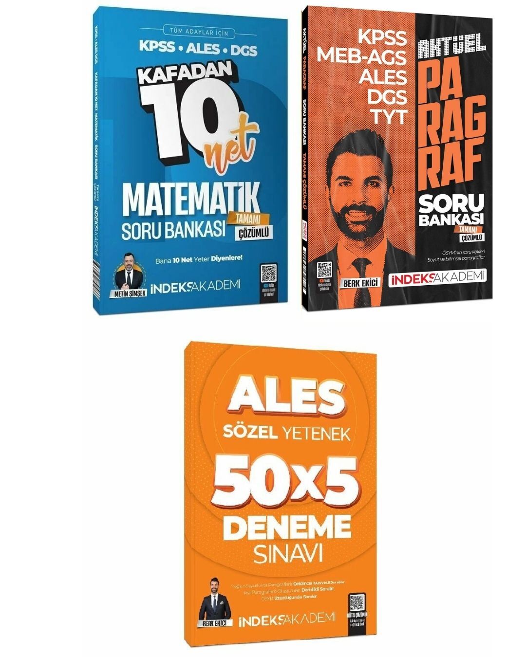 İndeks 2025 ALES Matematik + Paragraf Soru Deneme 3 lü Set - Metin Şimşek, Berk Ekici İndeks