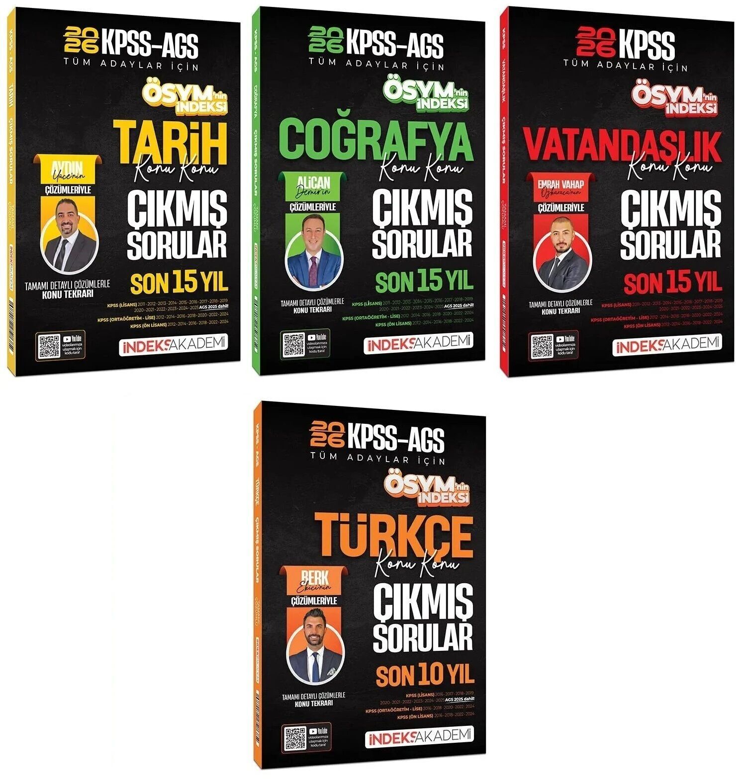İndeks Akademi 2026 KPSS Tarih + Coğrafya + Vatandaşlık + Türkçe ÖSYM nin İndeksi Çıkmış Sorular 4 lü Set İndeks Akademi Yayıncılık