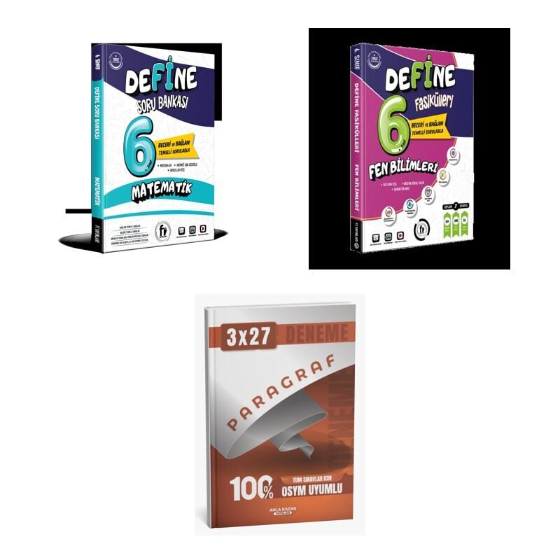 2027 Fi 6. SINIF YENİ BASKI Matematik DEFİNE + Fen BİLİMLERİ FASİKÜL Soru + anla kazan paragraf deneme 3'lü Set