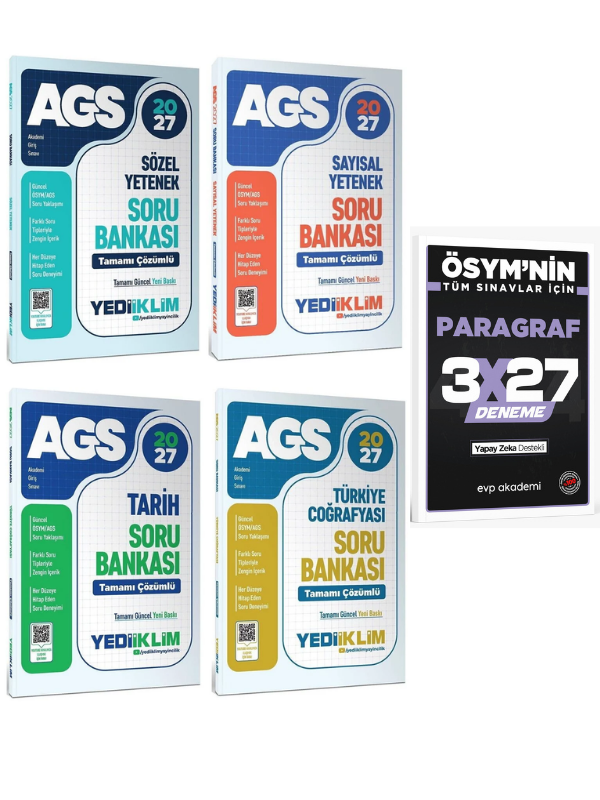 Yediiklim 2027 MEB-AGS Sözel + Sayısal Yetenek + Tarih + Türkiye Coğrafyası Soru Bankası 4 lü Set+ EVP Akademi Paragraf