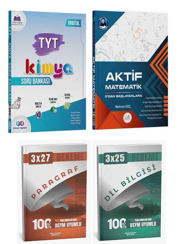 Orbital + Aktif 2026 TYT Kimya ve 0 Dan Matematik + Paragraf Dil Bilgisi Deneme 4 lü Set