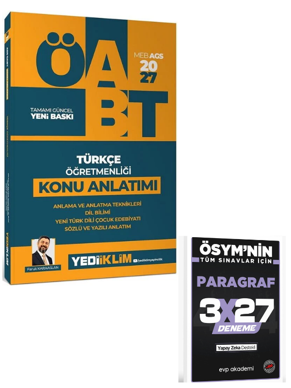 Yediiklim 2027 ÖABT MEB-AGS Türkçe Öğretmenliği Anlama ve Anlatma Teknikleri, Dil Bilimi, Yeni Türk Dili, Çocuk Edebiyatı, Sözlü ve Yazılı Anlatım Konu Anlatımı+ EVP Akademi Paragraf