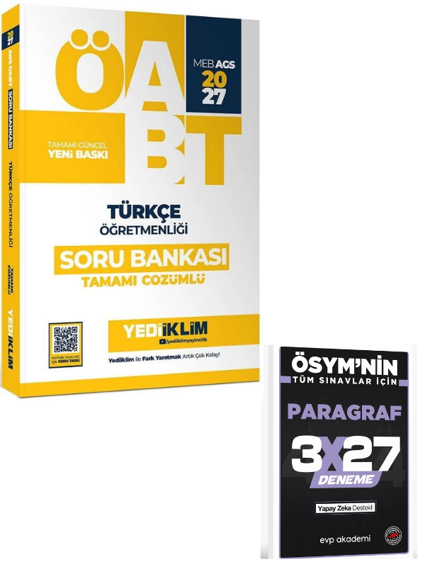 Yediiklim 2027 ÖABT MEB-AGS Türkçe Öğretmenliği Soru Bankası Çözümlü + EVP Akademi Paragraf