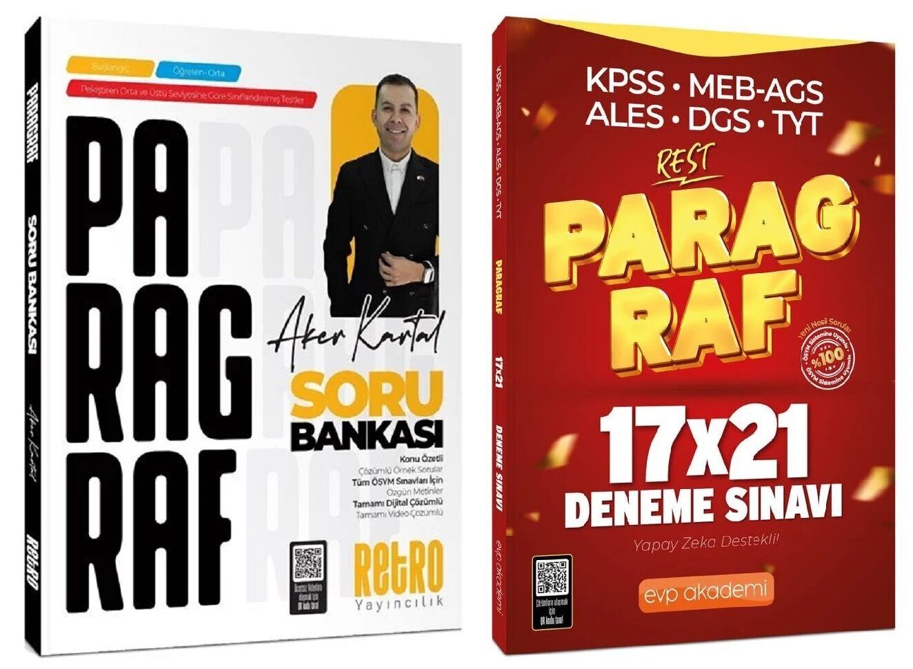Retro + EVP 2026 KPSS ALES DGS TYT AYT Paragraf Soru Bankası + 21 REST Deneme 2 li Set - Aker Kartal Retro + EVP Akademi Yayıncılık