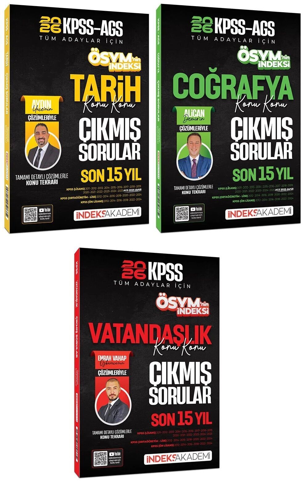 İndeks Akademi 2026 KPSS Tarih + Coğrafya + Vatandaşlık ÖSYM nin İndeksi Çıkmış Sorular Son 15 Yıl 3 lü Set İndeks Akademi Yayıncılık