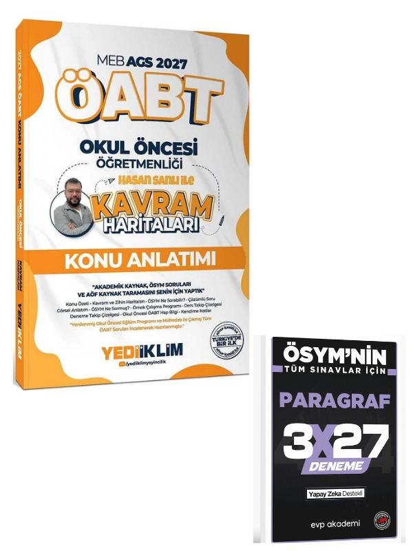 Yediiklim 2027 ÖABT MEB-AGS Okul Öncesi Öğretmenliği Kavram Haritaları Konu Anlatımı+ EVP Akademi Paragraf