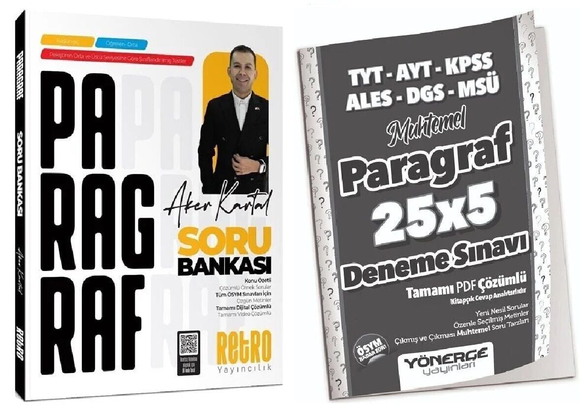 Retro + Yönerge 2026 KPSS ALES DGS TYT AYT Paragraf Soru Bankası + 5 Deneme 2 li Set - Aker Kartal Retro + Yönerge Yayıncılık
