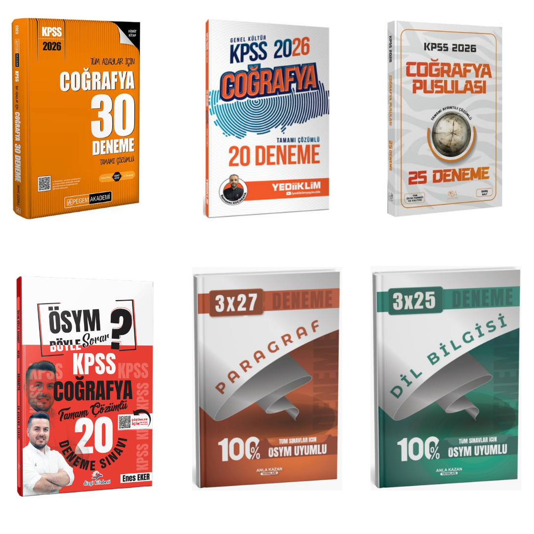 2026 KPSS Coğrafya Deneme Karma Yayınlar + Paragraf Deneme + Dil Bilgisi Deneme Seti
