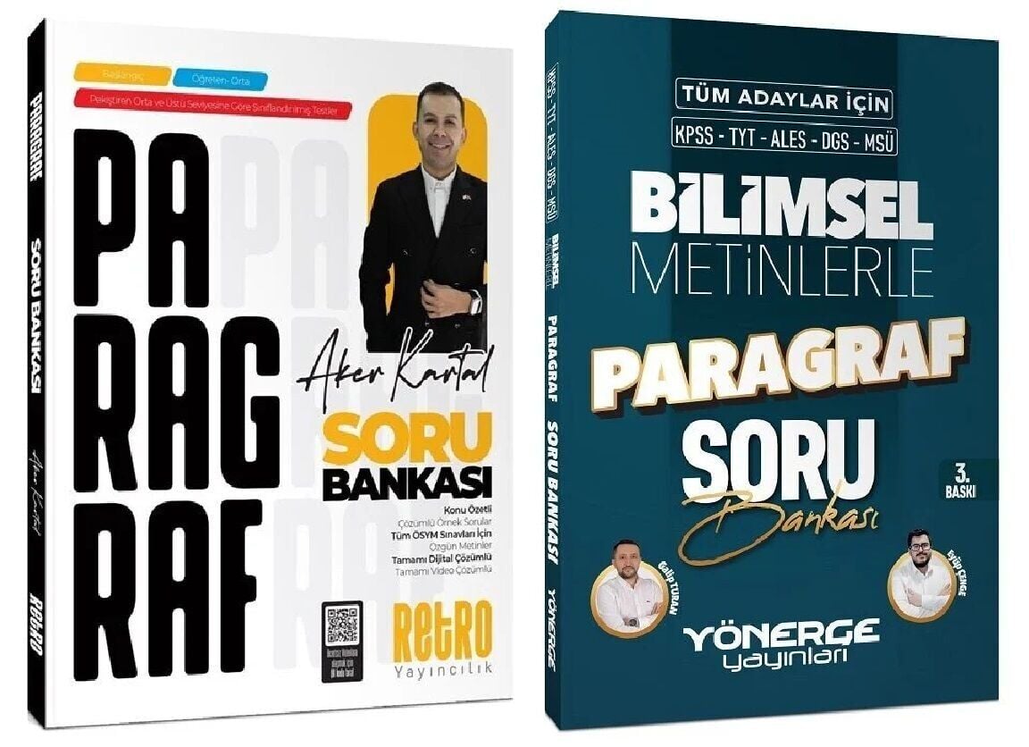 Retro + Yönerge 2026 KPSS ALES DGS TYT AYT Bilimsel Metinlerle Paragraf Soru Bankası 2 li Set - Aker Kartal Retro + Yönerge Yayıncılık