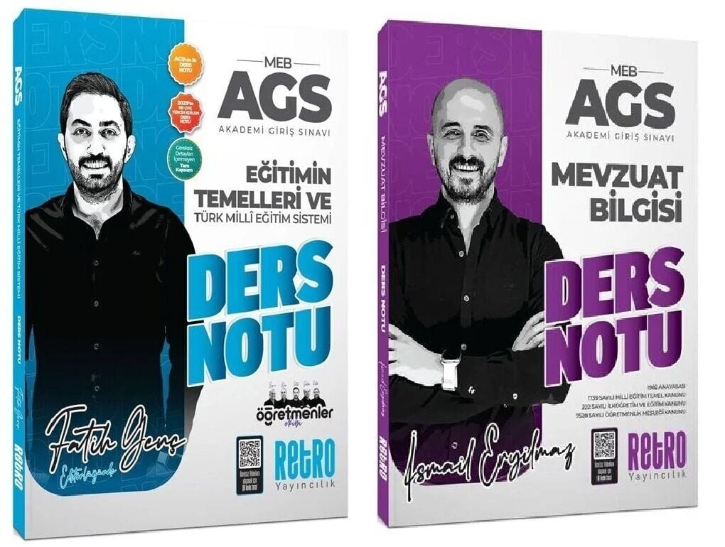YENİ AGS - Retro 2026 MEB-AGS Eğitim Bilimleri ve Türk Milli Eğitim Sistemi + Mevzuat Bilgisi Ders Notu 2 li Set Retro Yayıncılık